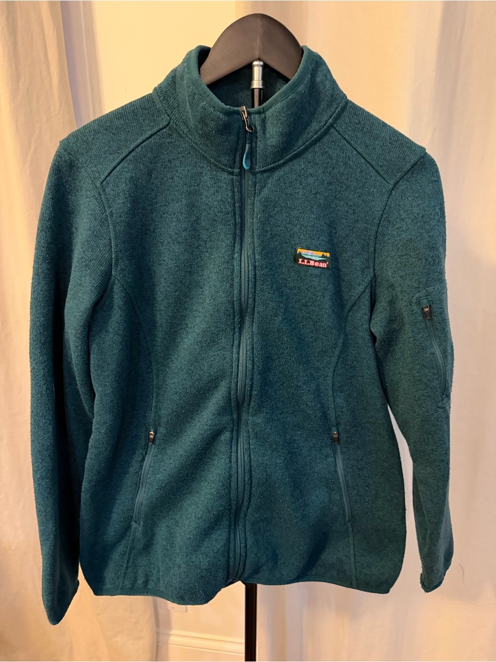 L.L. Bean Women”s green Full-Zip Fleece Jacket with Stand Collar